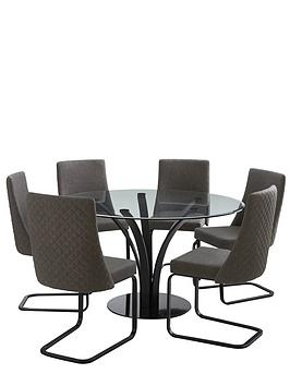 Product photograph of Very Home Alanna 130 Cm Glass Top Round Dining Table 6 Chairs - Charcoal from very.co.uk