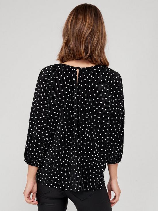 stillFront image of v-by-very-printed-plisse-blouson-sleeve-blouse-spotnbsp
