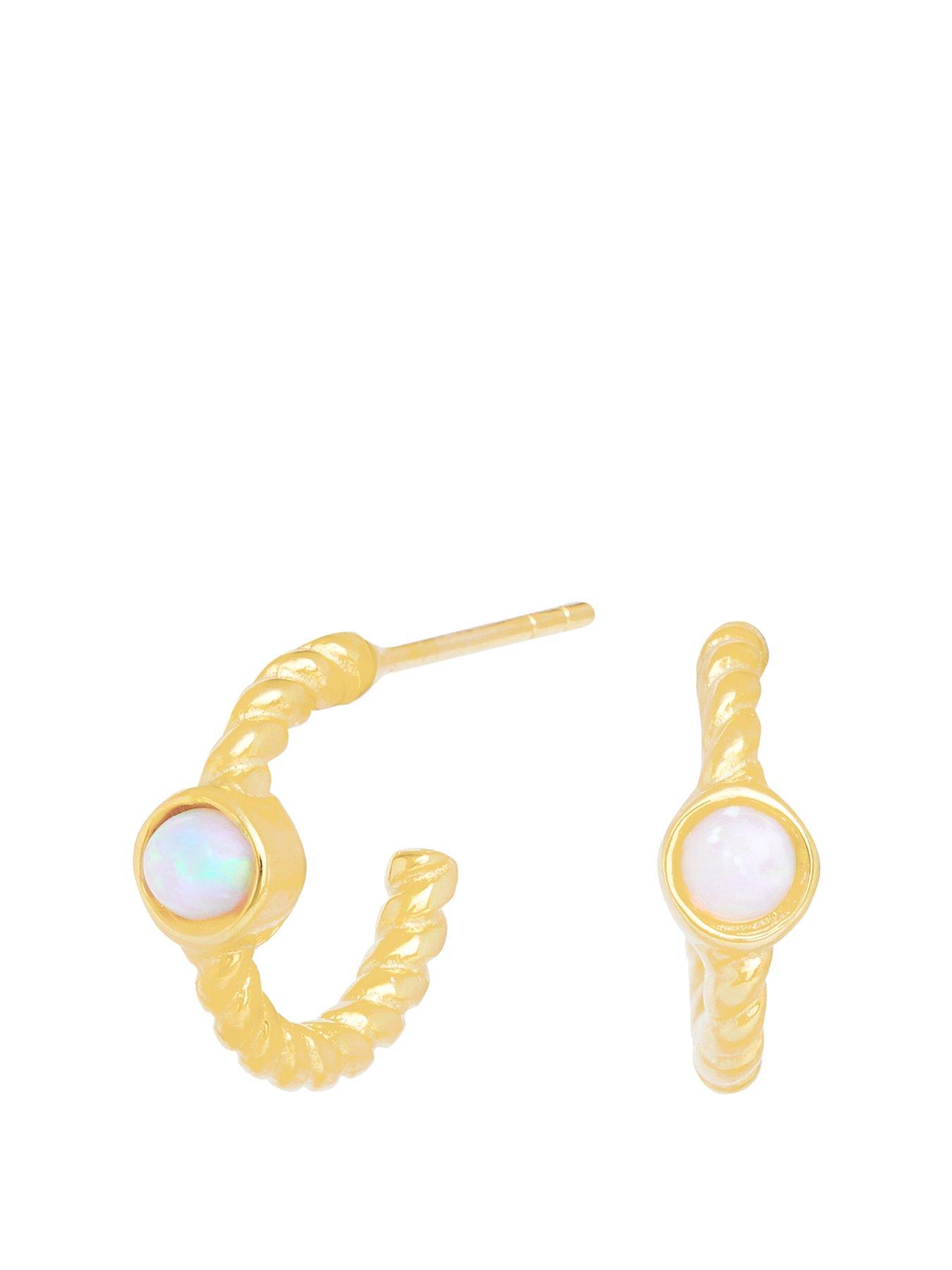 Jewellery & watches Gold Plated Sterling Silver Opal Stone Twist Hoop Earrings