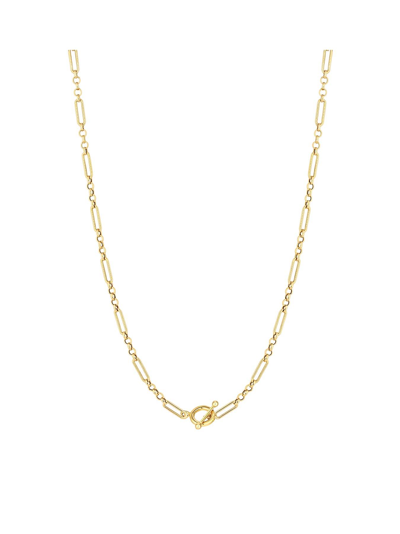  Sterling Silver Gold Belcher Chain T-Bar Necklace