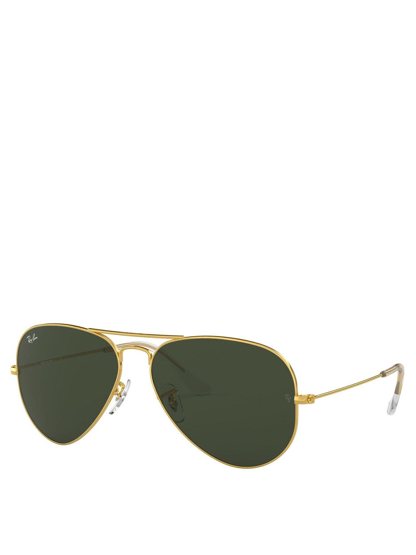 Ray-Ban Aviator Metal Frame Green Lens Sunglasses - Gold | very.co.uk