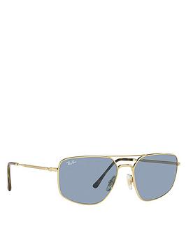 Ray-Ban Rayban Rectangular Gold Metal Frame Blue Lens Sunglasses|