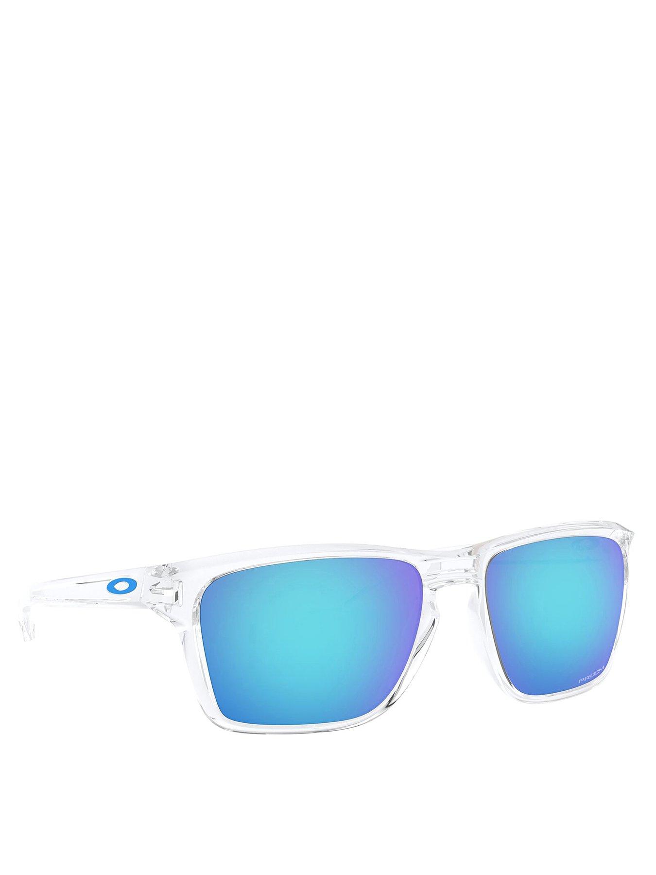 undefined Rectangle Clear Frame Blue Lens Sunglasses - Black