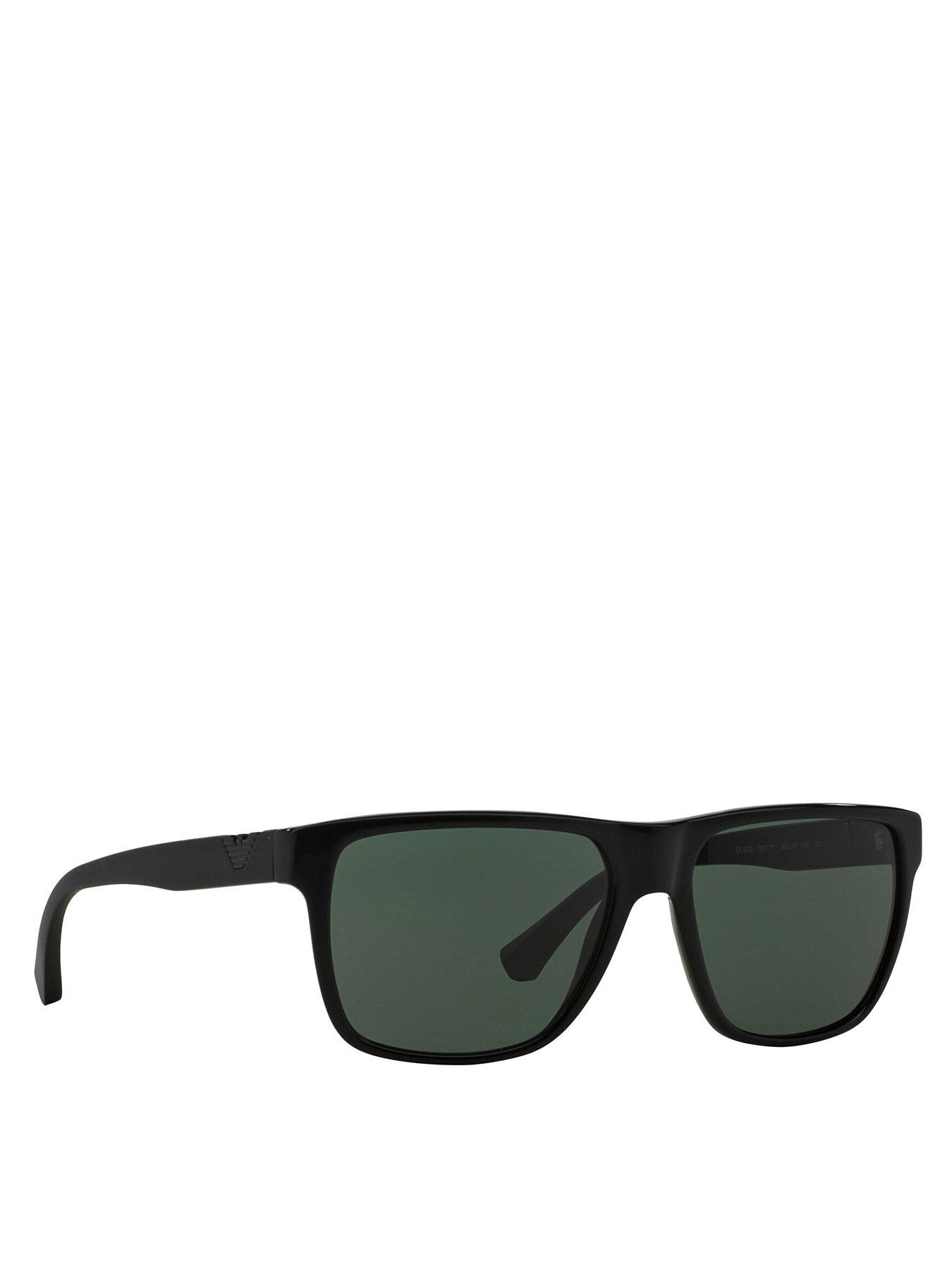 Image 1 of 3 of Emporio Armani Green Lens High Shine Square Sunglasses - Black