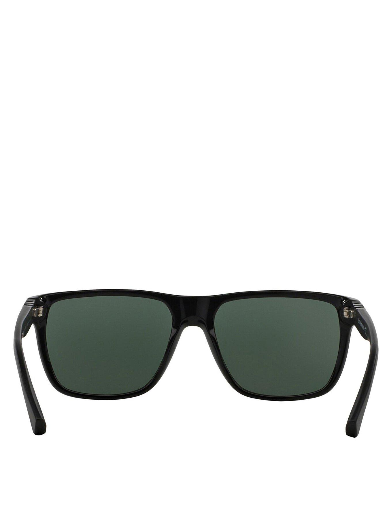 Image 3 of 3 of Emporio Armani Green Lens High Shine Square Sunglasses - Black