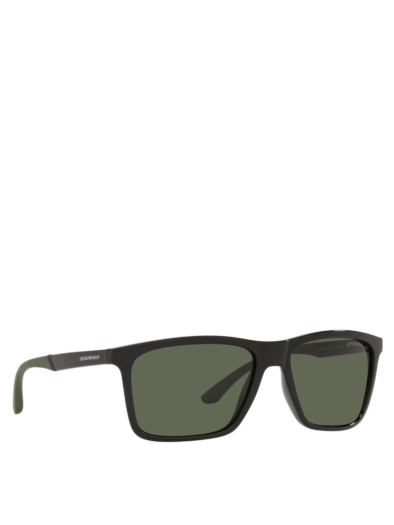 Men Green Lens Rectangular Sunglasses - Black