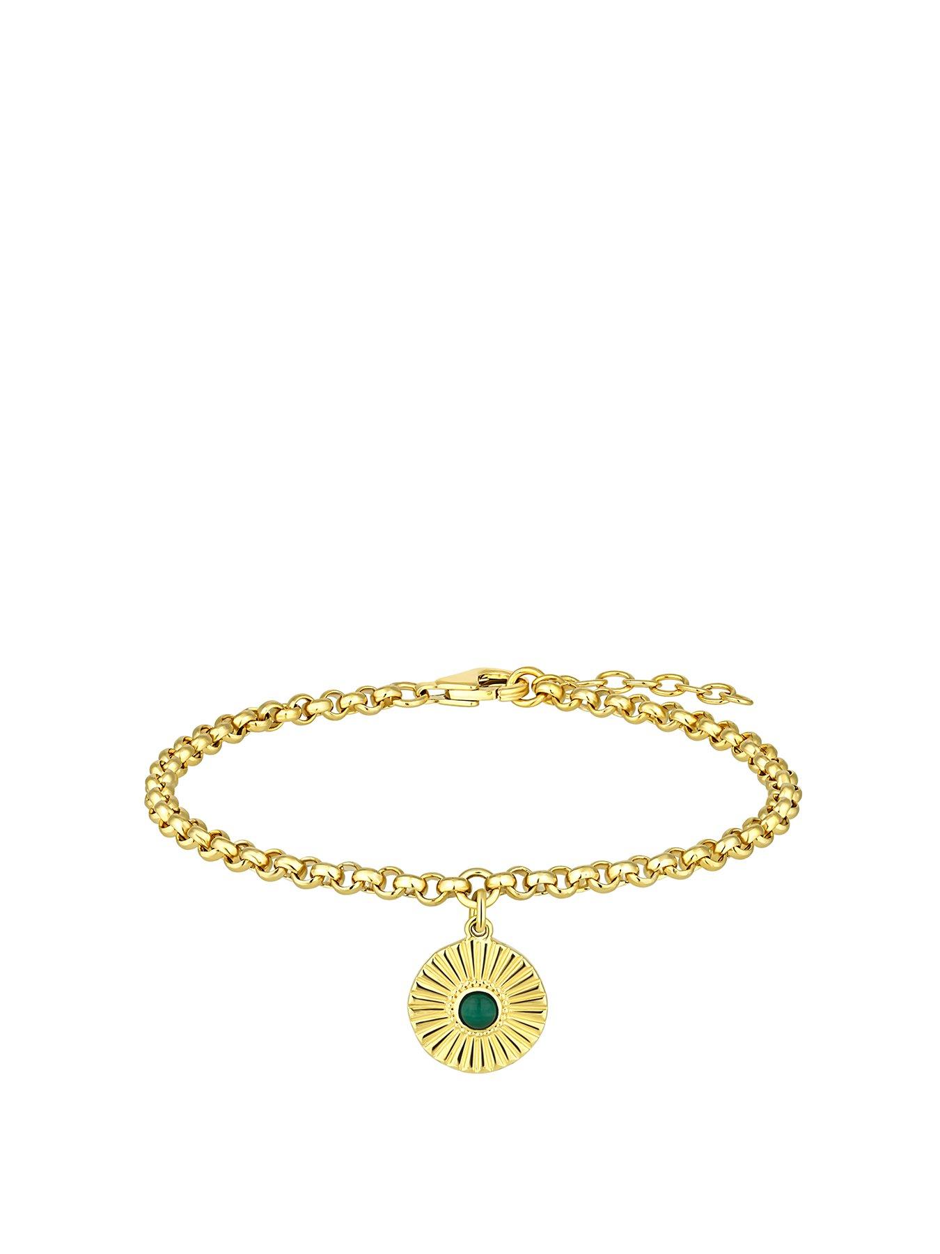 Jewellery & watches Sterling Silver Gold Malachite Charm Bracelet