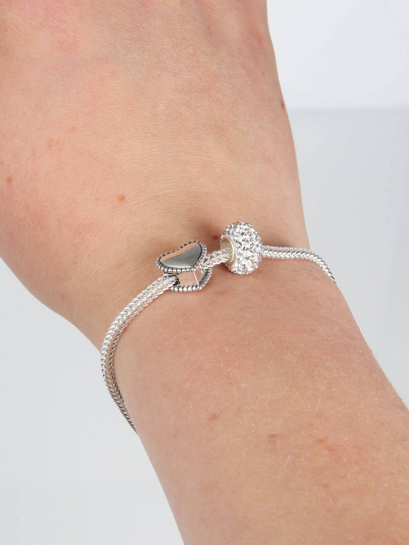 Image 2 of 7 of The Love Collection Sterling Silver Charm Bracelet with Heart &amp; Crystal Charm