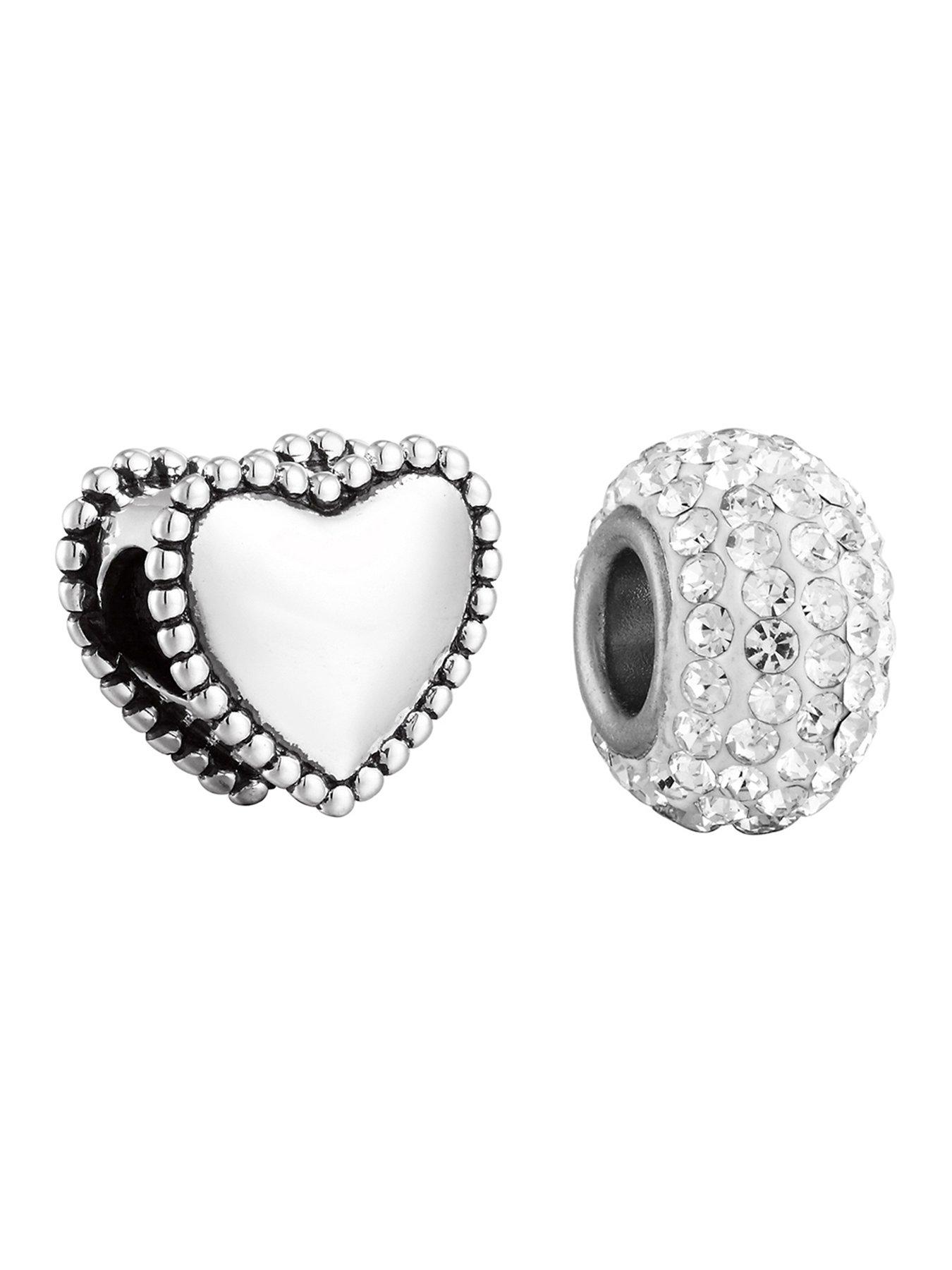 Image 3 of 7 of The Love Collection Sterling Silver Charm Bracelet with Heart &amp; Crystal Charm