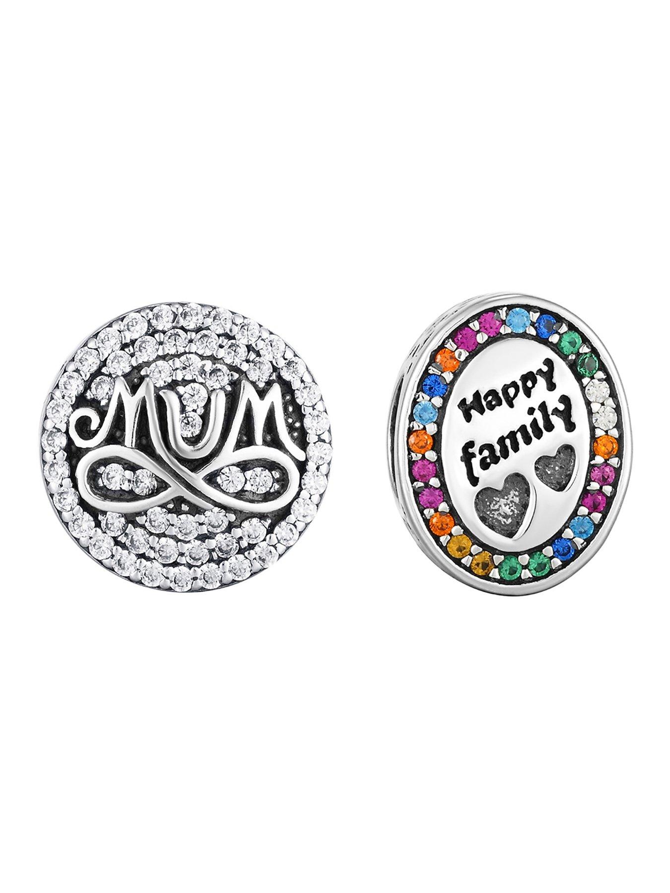  Sterling Silver Set Of 2 Family Charms: Mum And Happy Family