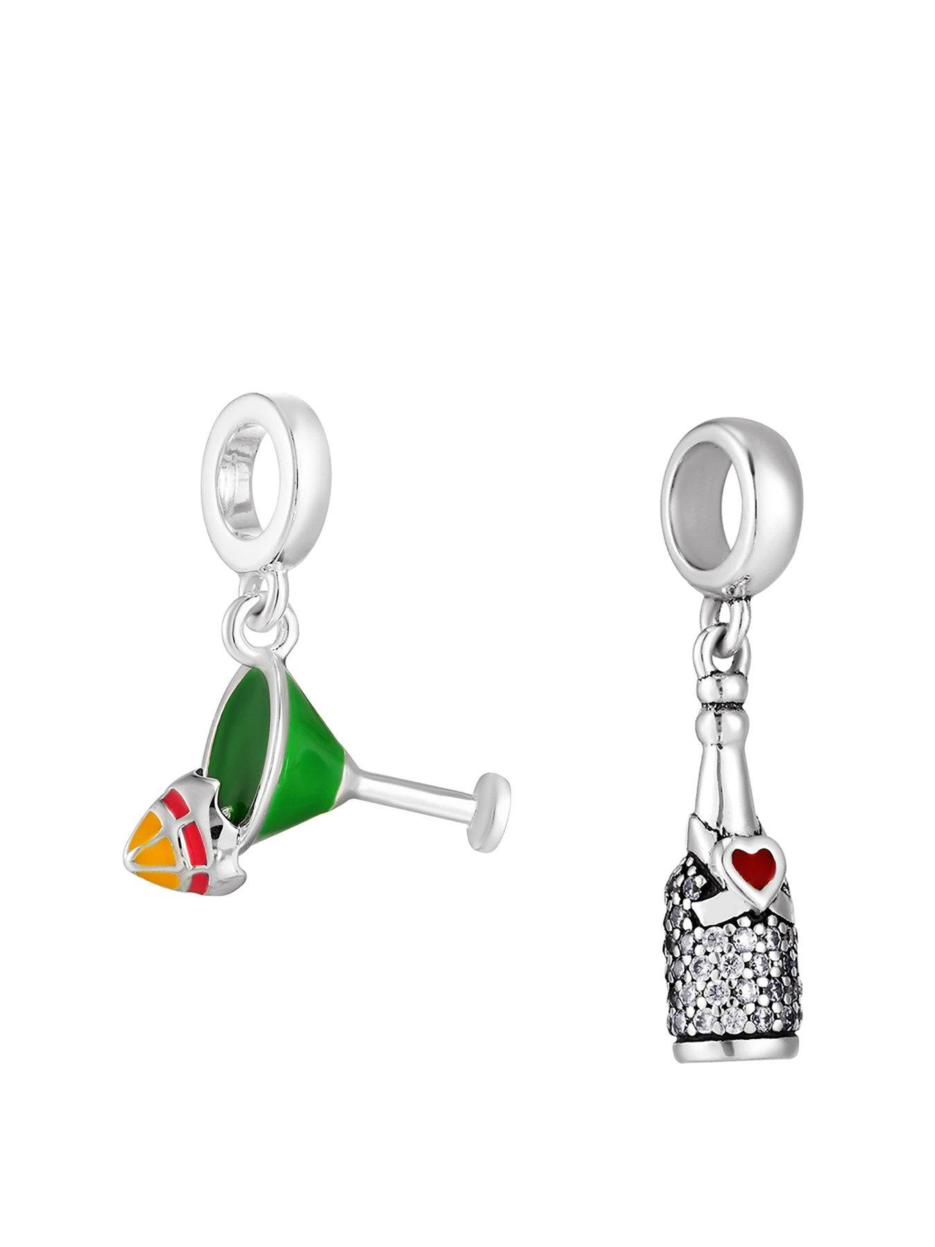 Product photograph of The Love Silver Collection Sterling Silver Set Of 2 Drinks Charms - Glass And Champagne Bottle from very.co.uk