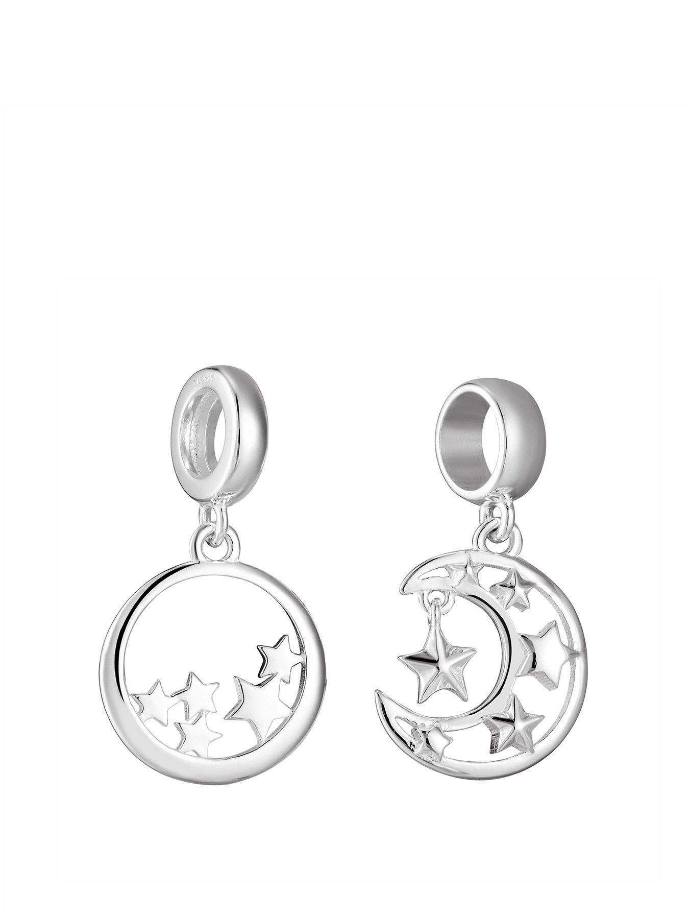 Product photograph of The Love Silver Collection Sterling Silver Set Of 2 Cosmic Charms from very.co.uk