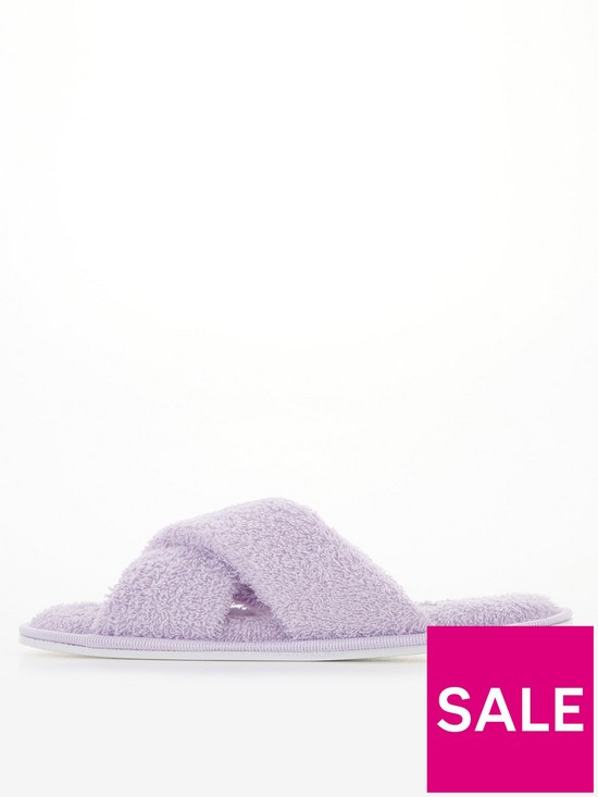 front image of v-by-very-waverly-cross-strap-towelling-slipper-lilac