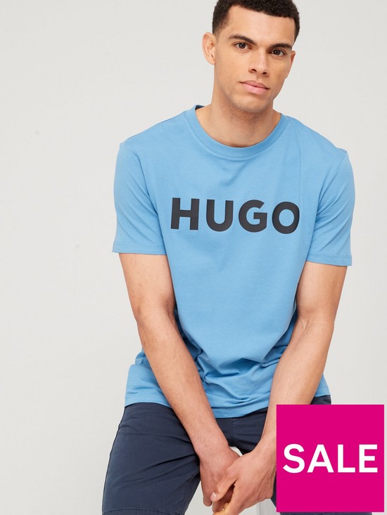 front image of hugo-dulivio-large-logo-t-shirt-blue