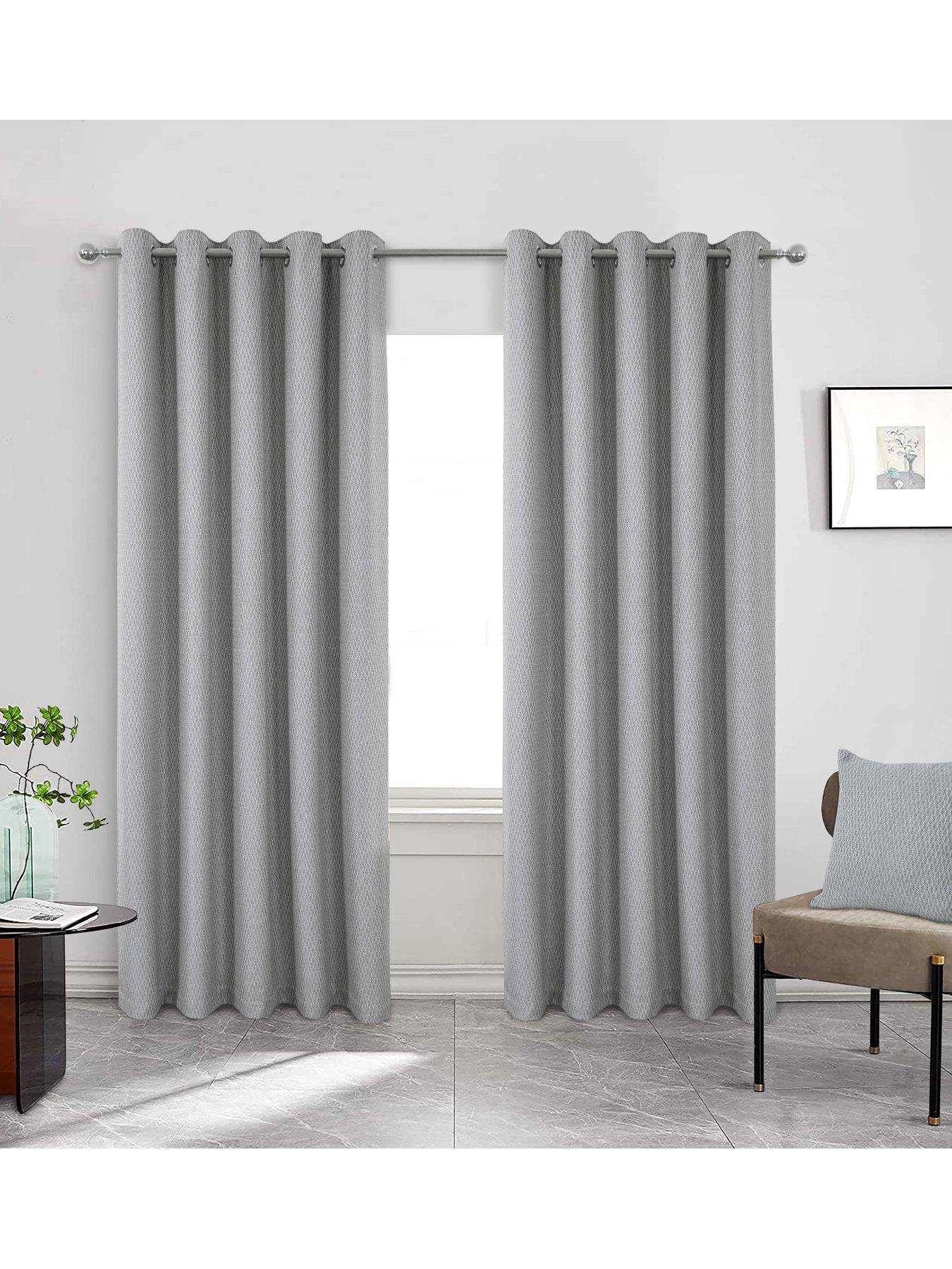 Catherine Lansfield Melville Woven Texture Ready Made Eyelet Curtains in  Grey, Cheap UK Delivery