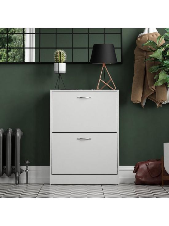 front image of vida-designs-bree-2-drawer-shoe-cabinet