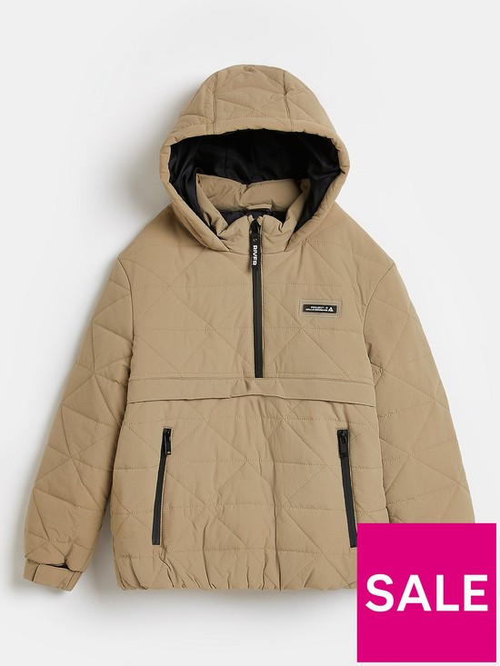 front image of river-island-boys-quilted-overhead-padded-beige