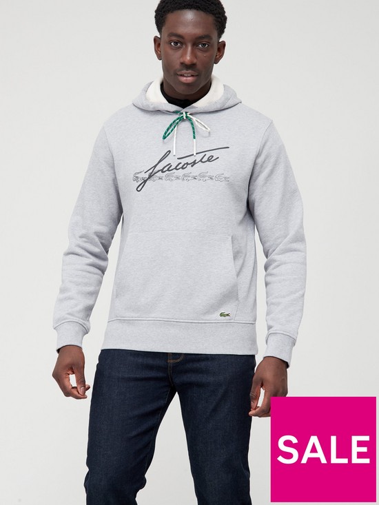 front image of lacoste-signature-logo-overhead-hoodie-greynbsp