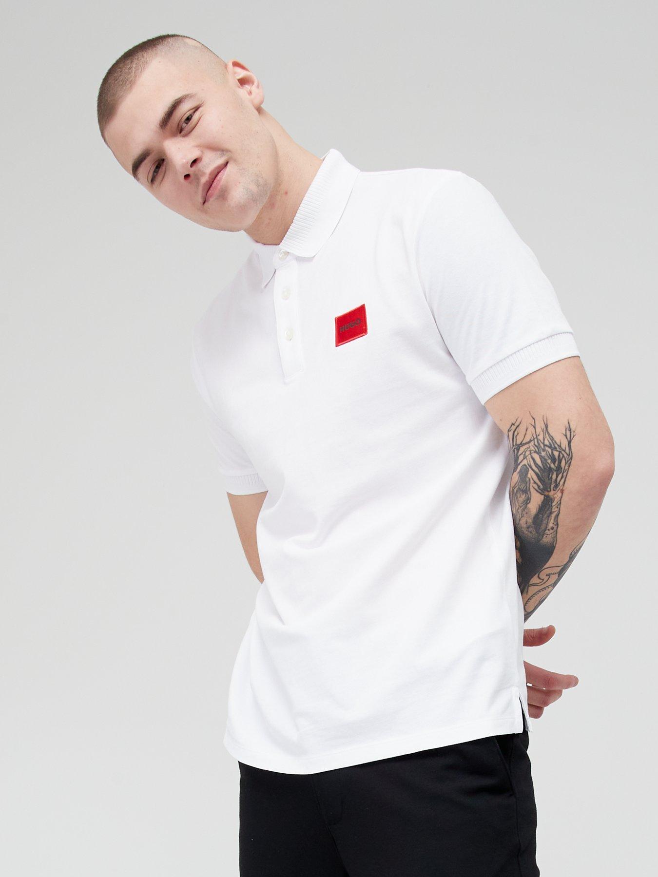 HUGO Dereso Red Patch Logo Polo Shirt, White, Size 2Xl, Men
