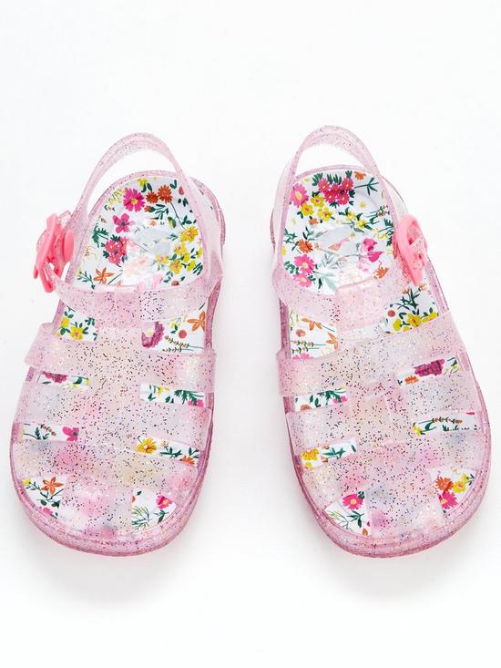 front image of v-by-very-younger-girls-floral-glitter-jelly-sandals--nbsppink