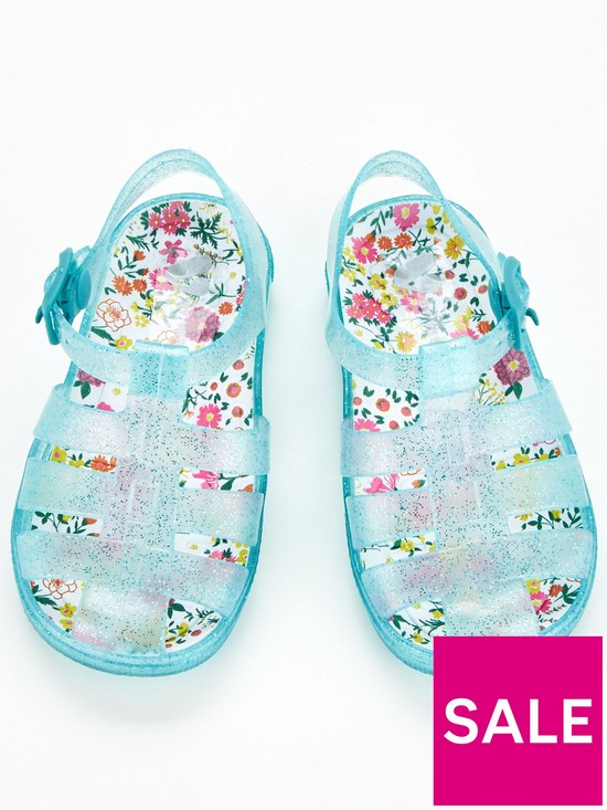 front image of v-by-very-younger-girls-floral-glitter-jelly-sandals
