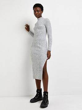 river-island-cable-longline-knitted-dress-grey