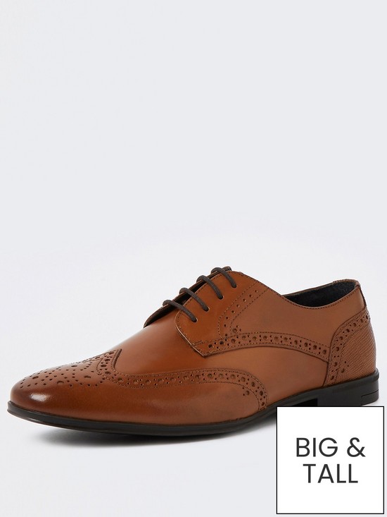 front image of river-island-wide-fit-lace-up-brogue-derby-shoes-brown