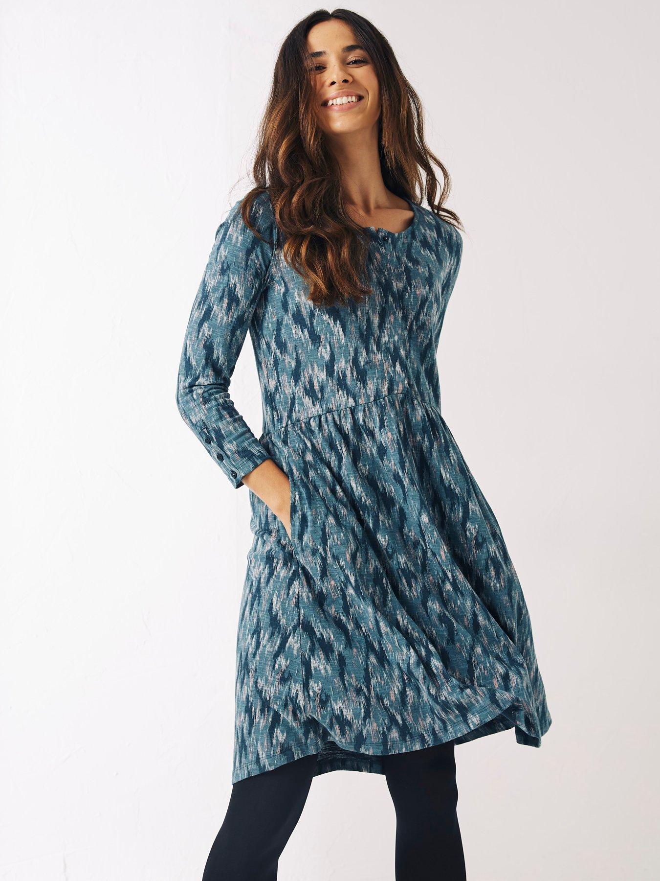 FatFace Nina Craft Ikat Print Jersey Dress - Green | very.co.uk