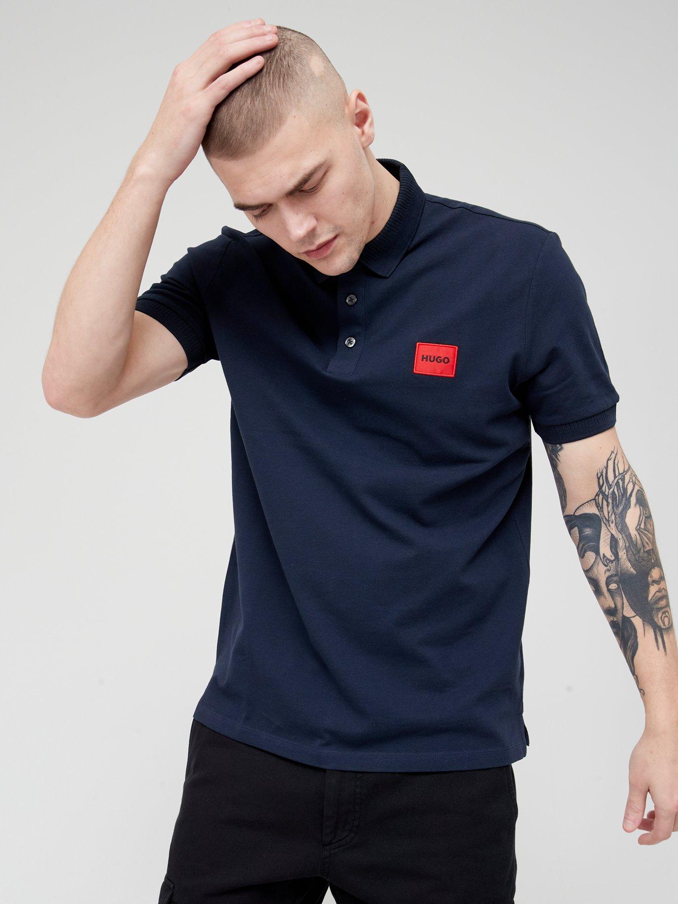Image 1 of 4 of HUGO Dereso Red Patch Logo Polo Shirt - Dark Blue