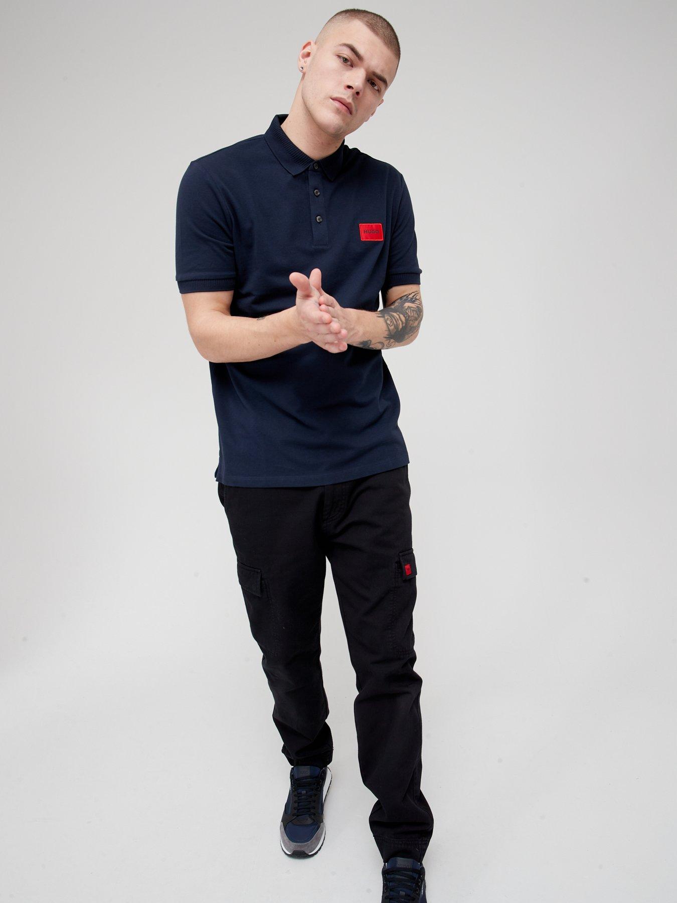 Image 3 of 4 of HUGO Dereso Red Patch Logo Polo Shirt - Dark Blue