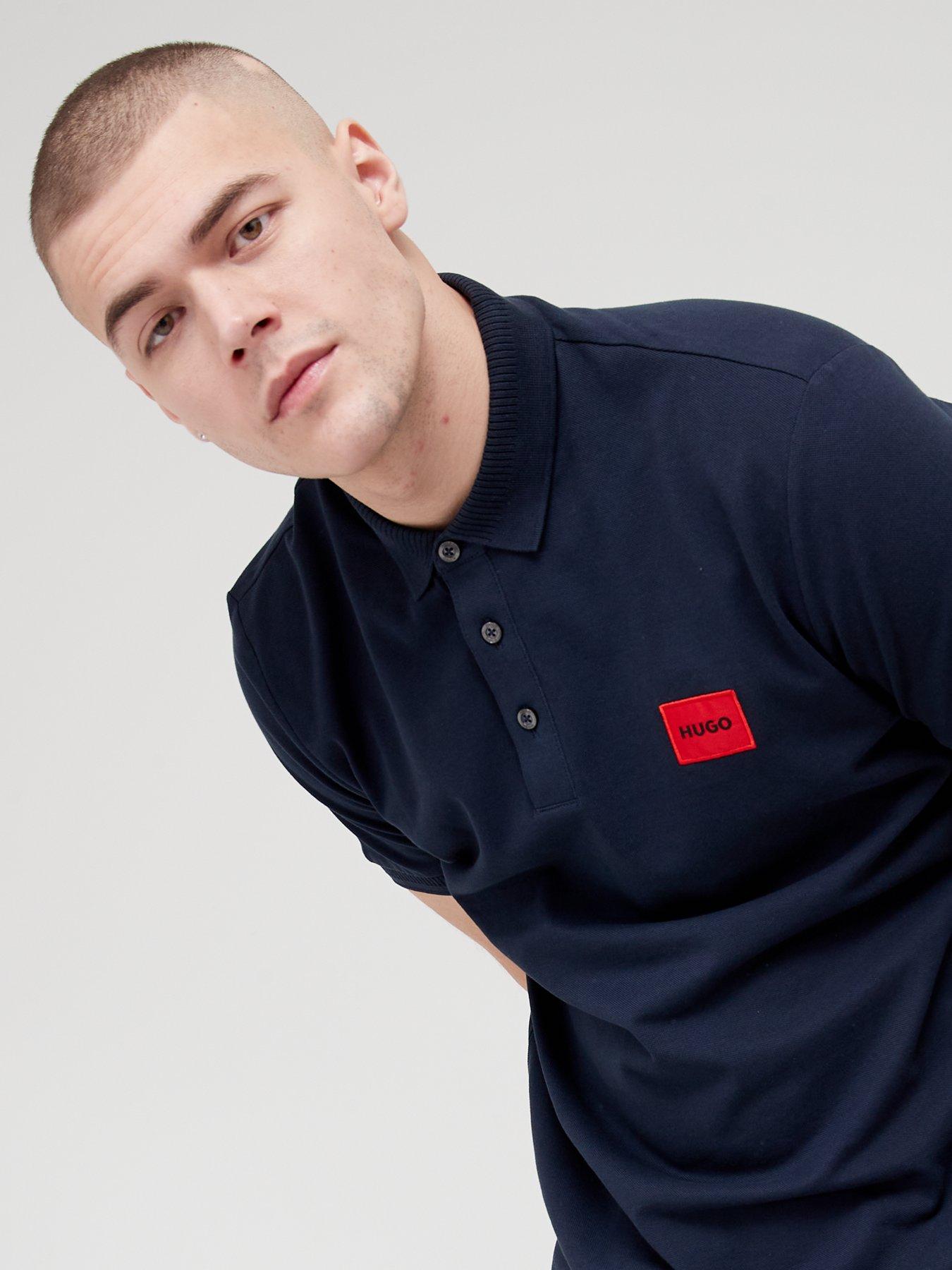 Image 4 of 4 of HUGO Dereso Red Patch Logo Polo Shirt - Dark Blue