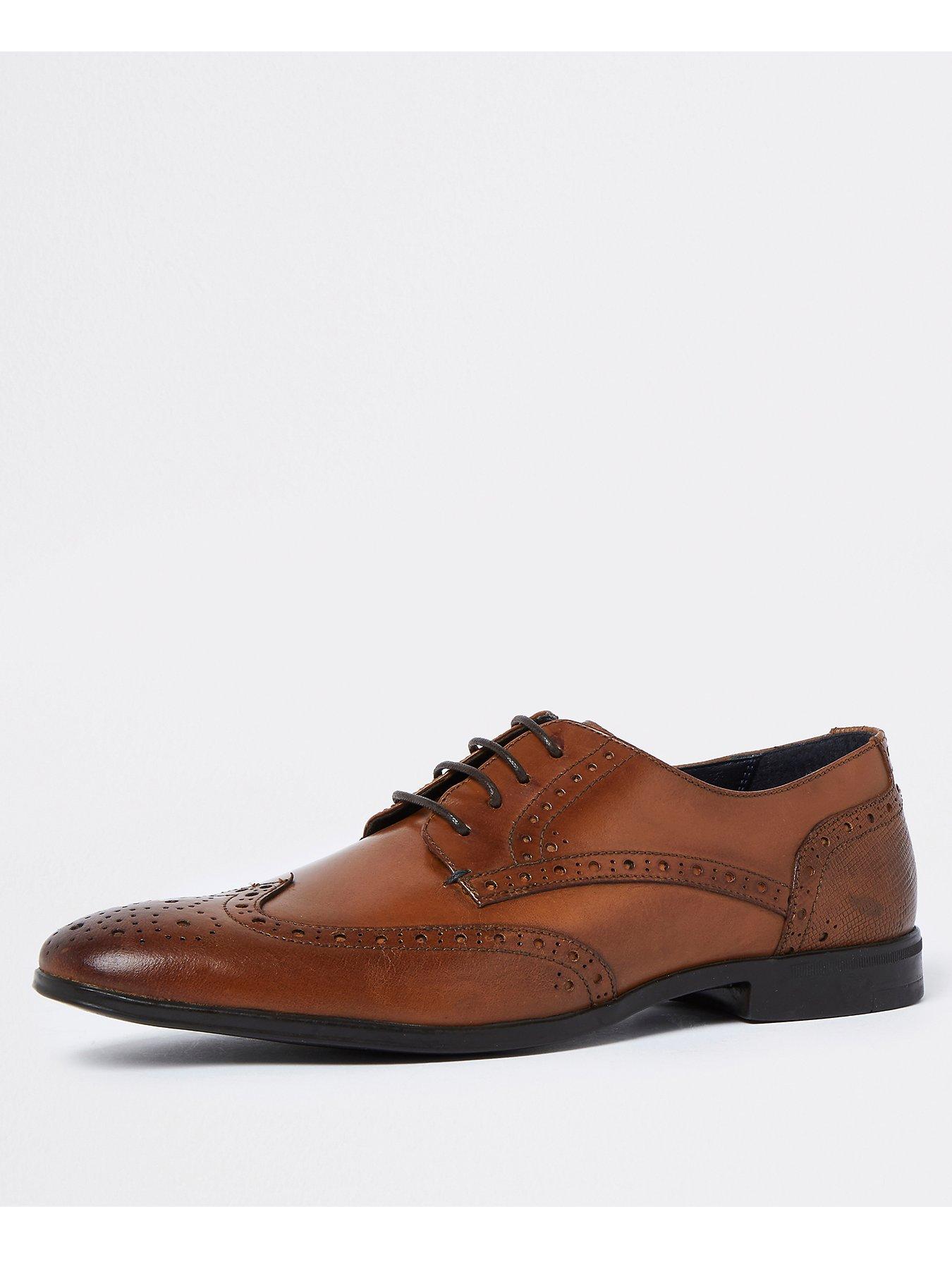 Men Lace Up Brogue Derby Shoes - Brown