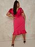  image of chi-chi-london-plus-size-v-neck-embroidered-bodycon-midi-dress--nbsppink