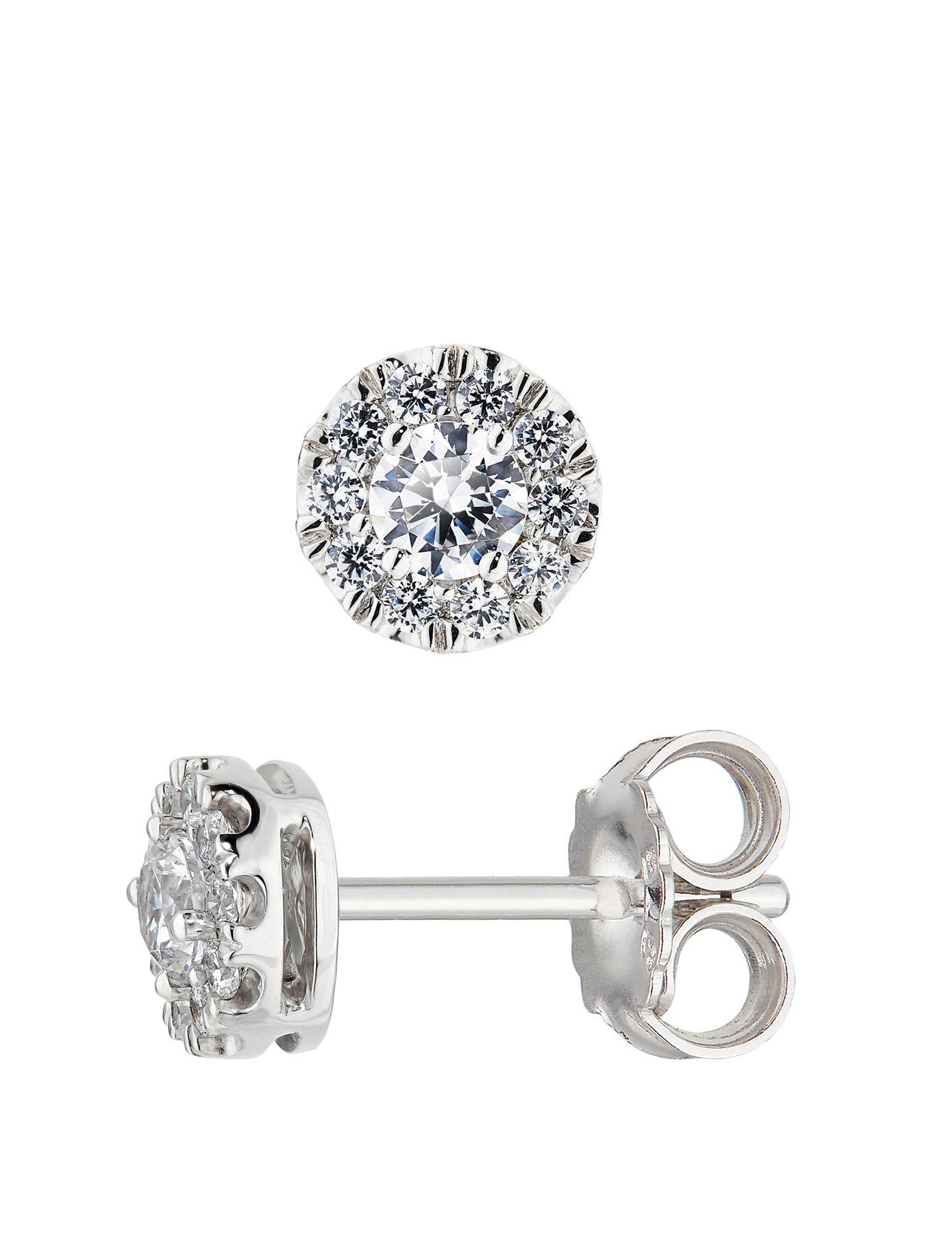 Product photograph of Love Diamond 9ct White Gold 0 50ct Diamond Halo Stud Earrings from very.co.uk