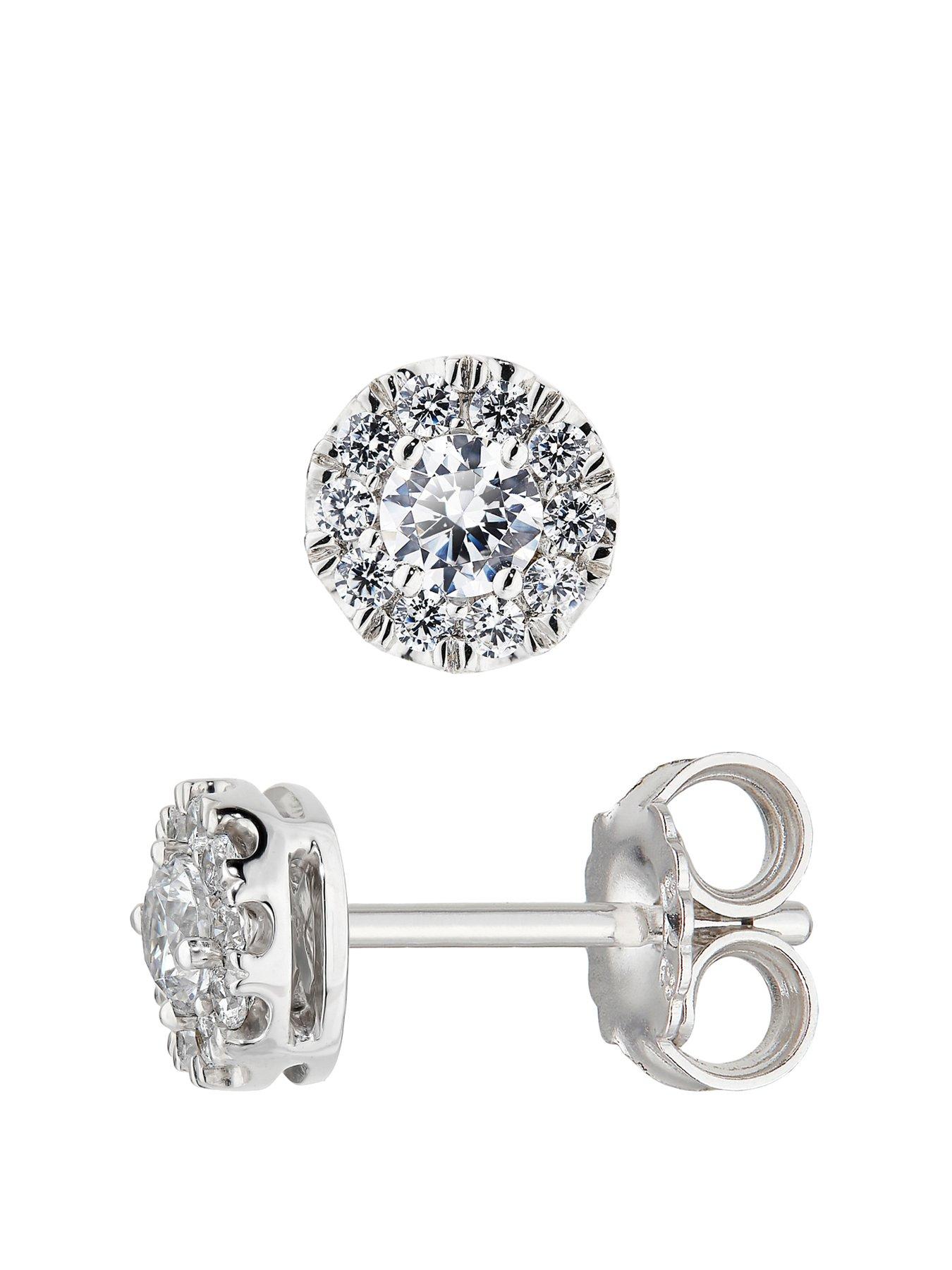 Love DIAMOND 9ct White Gold 0.50ct Diamond Halo Stud Earrings