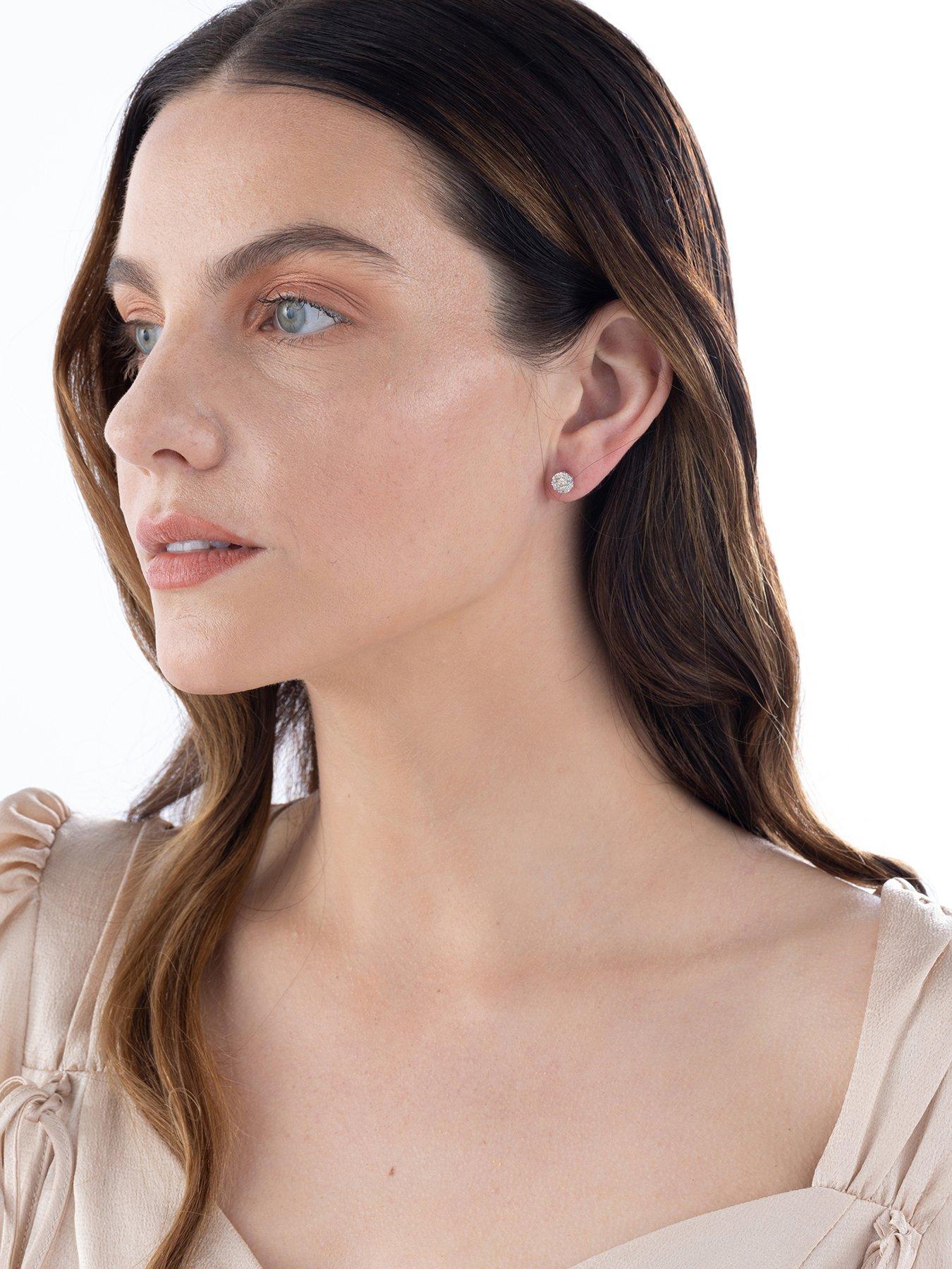 Image 2 of 6 of Love DIAMOND 9ct White Gold 0.50ct Diamond Halo Stud Earrings