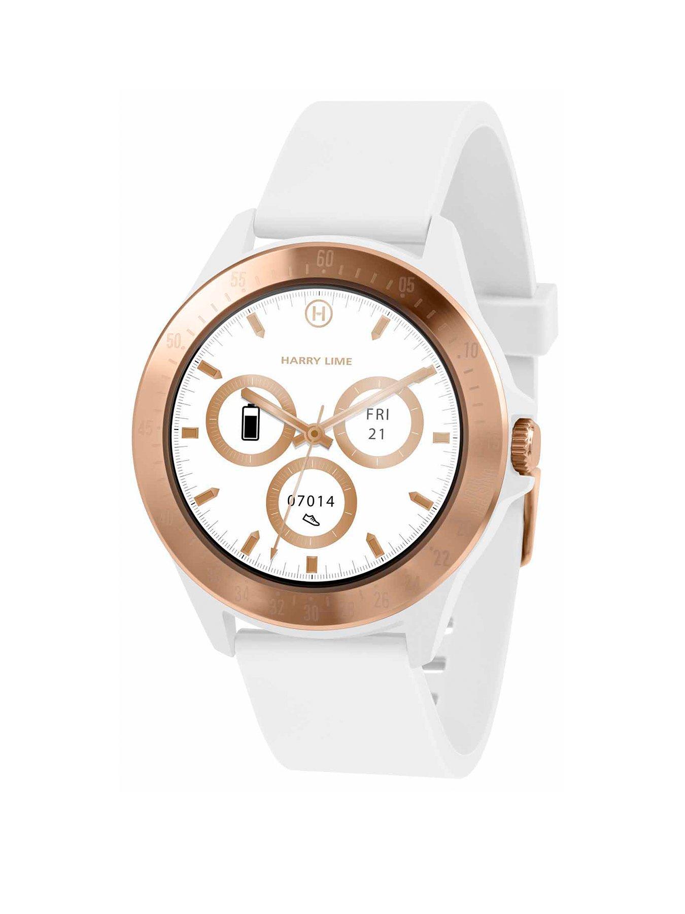 Product photograph of Harry Lime Fashion Smart Watch In White With Rose Gold Colour Bezel Ha07-2004 from very.co.uk