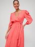 image of v-by-very-shirred-waist-wrap-linen-midi-dress-pink
