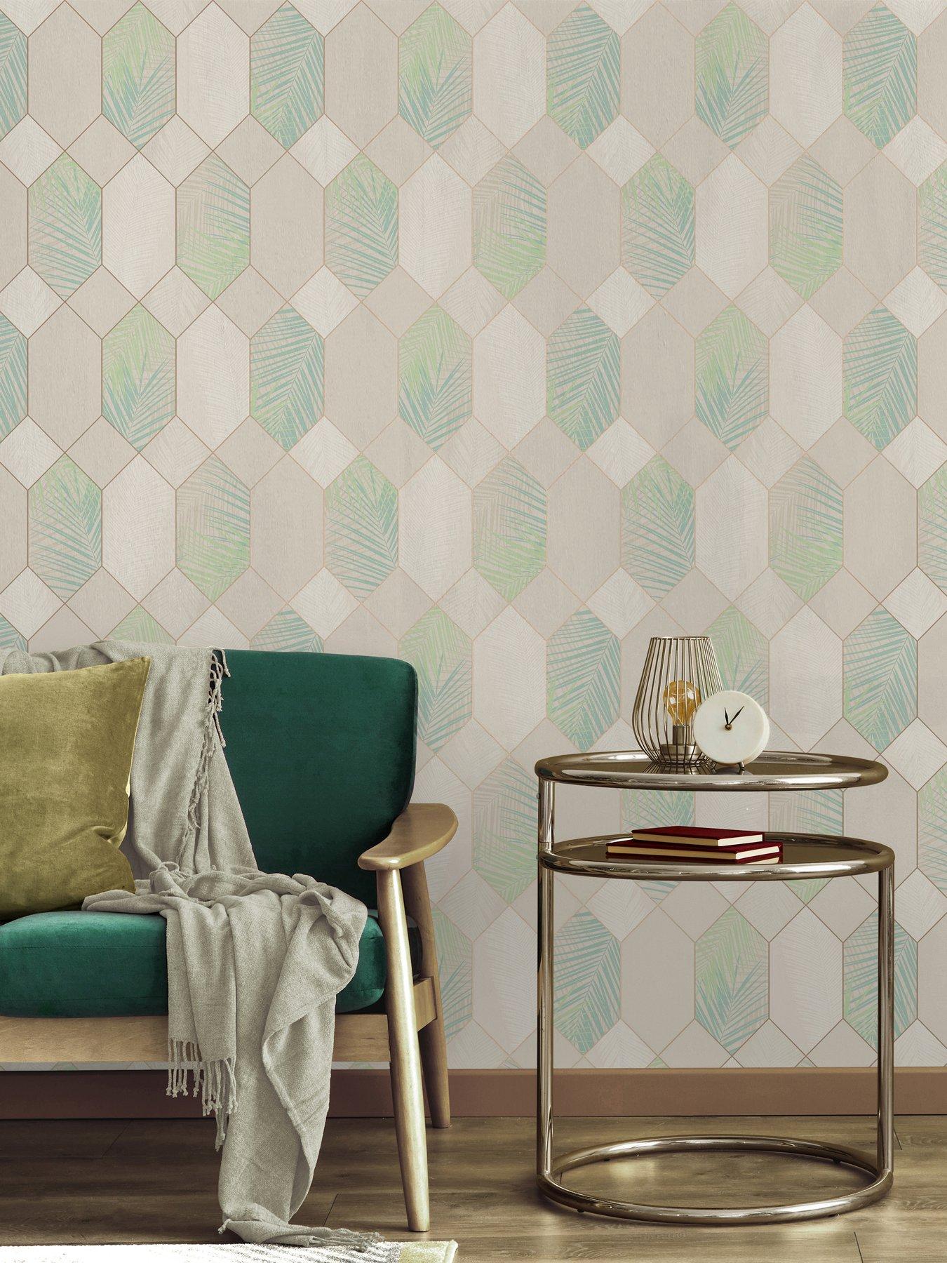 Product photograph of Fine Decor Miami Tropical Geo Natural Green from very.co.uk