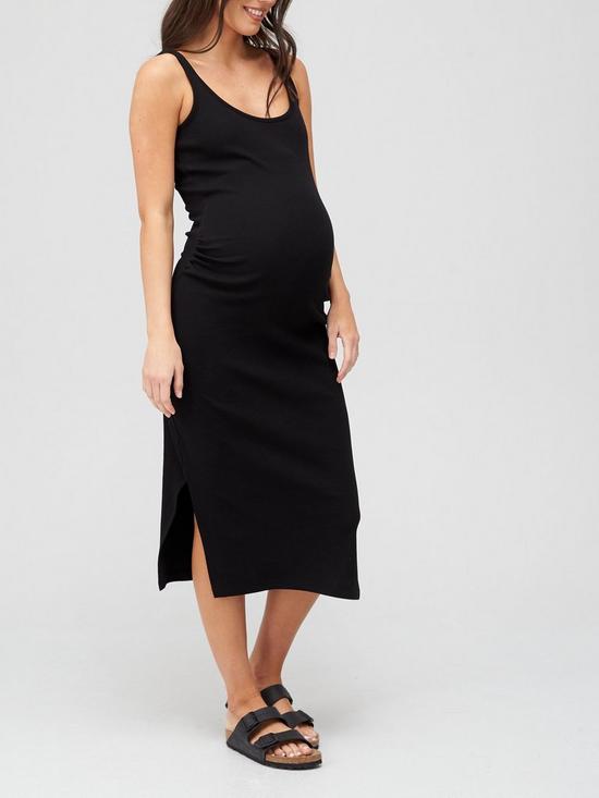 front image of v-by-very-maternity-ribbednbspscoop-necknbspmidi-dress-black