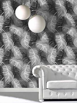 Product photograph of Fine Decor Feather Monochrome Feature Wall Glitter Wallpaper from very.co.uk