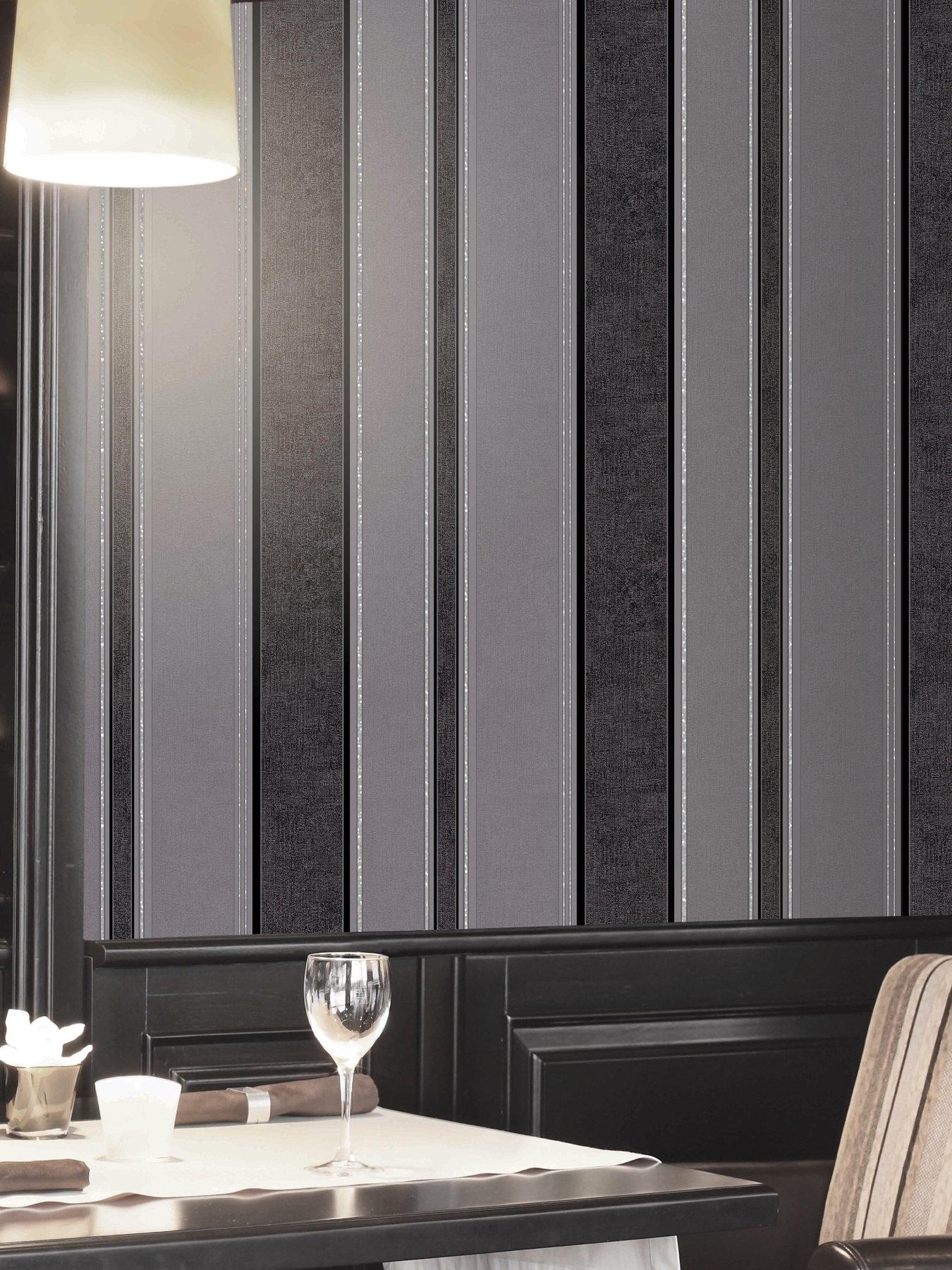 Product photograph of Fine D Cor Mallory Stripe Midnight Striped Glitter Wallpaper from very.co.uk