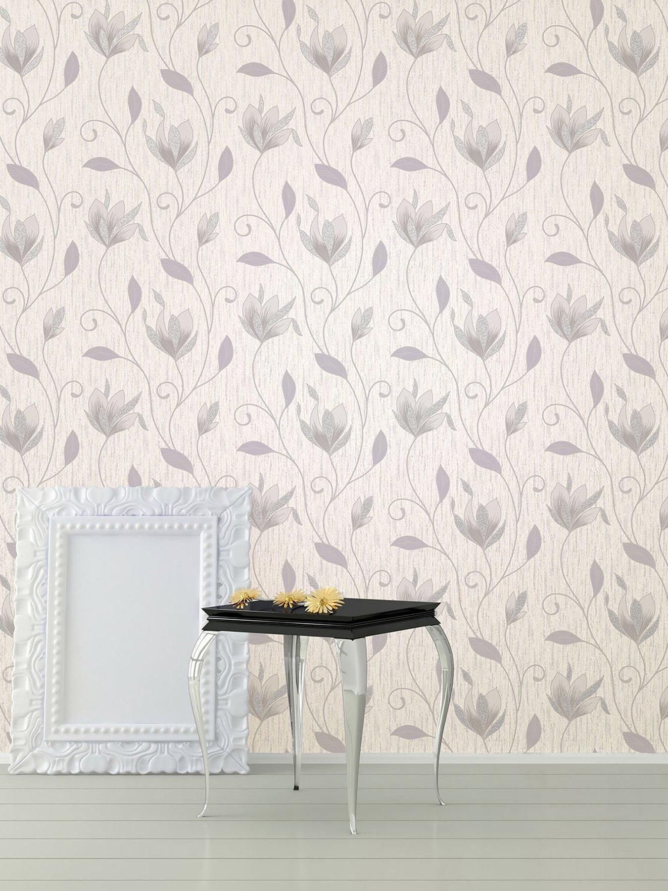 Product photograph of Fine D Cor Synergy Dove Grey Floral Glitter Wallpaper from very.co.uk