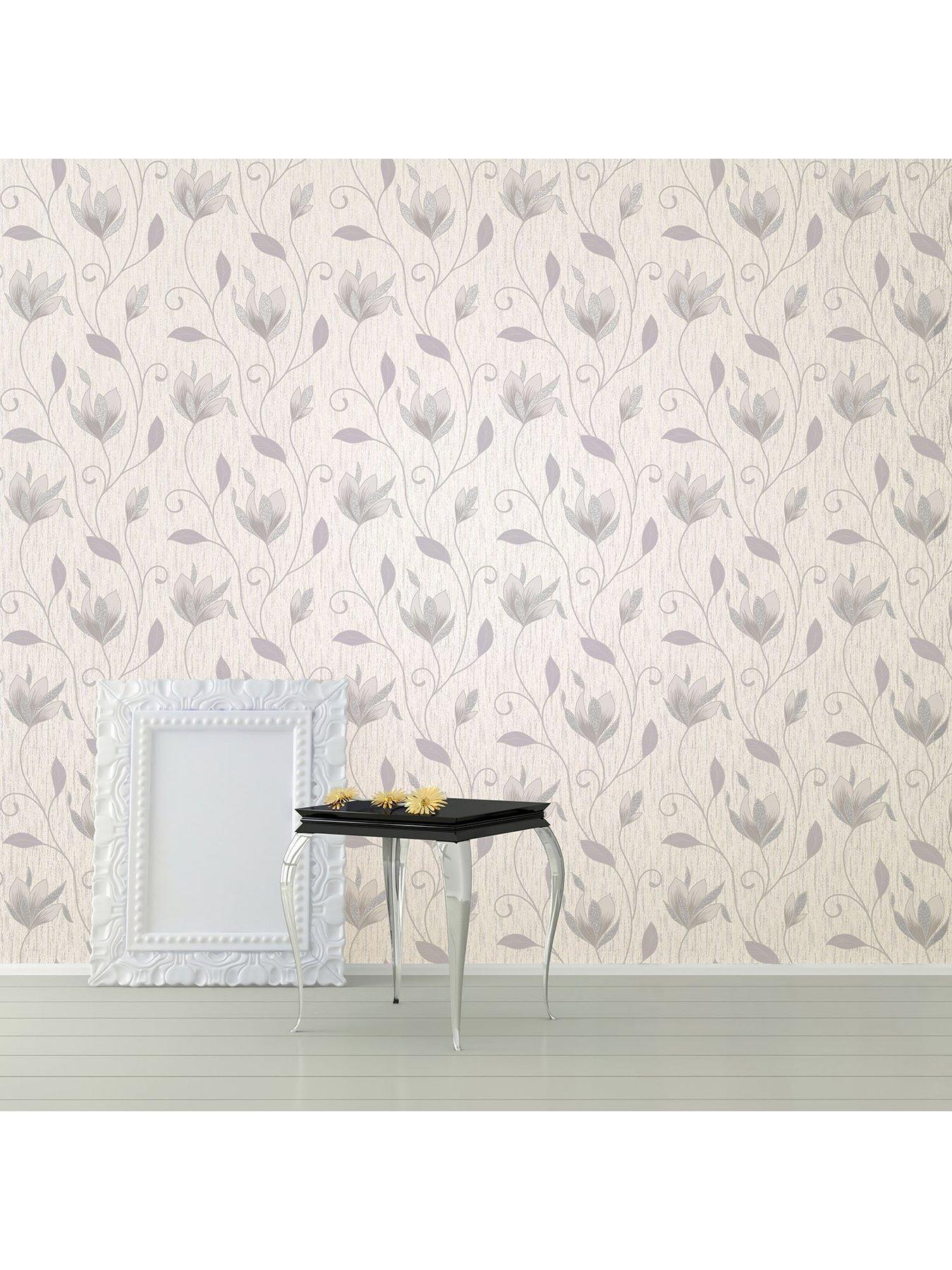 Fine Décor Synergy Dove Grey Floral Glitter Wallpaper very.co.uk