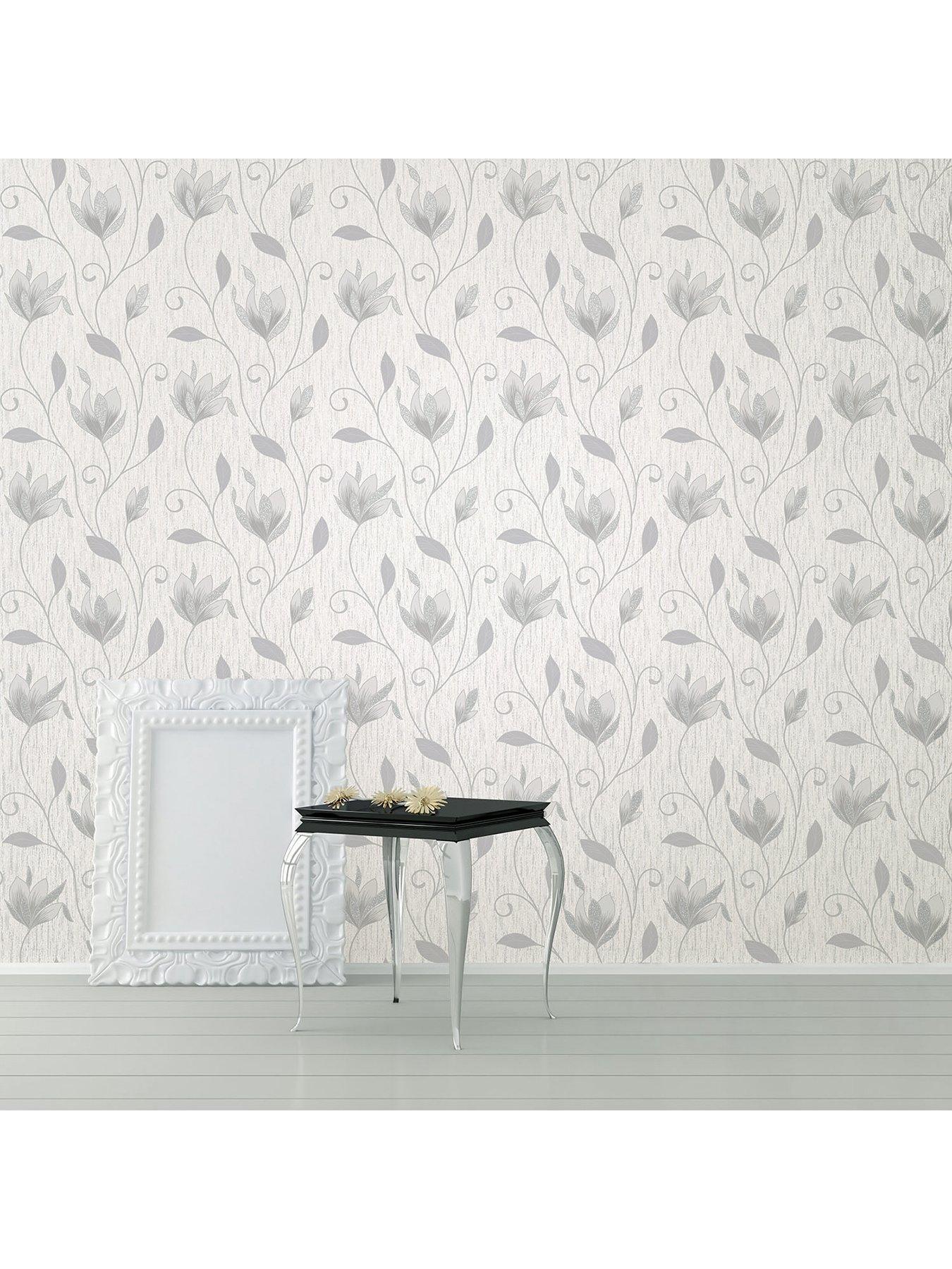 Fine D??cor Synergy Dove Grey Floral Glitter Wallpaper very.co.uk