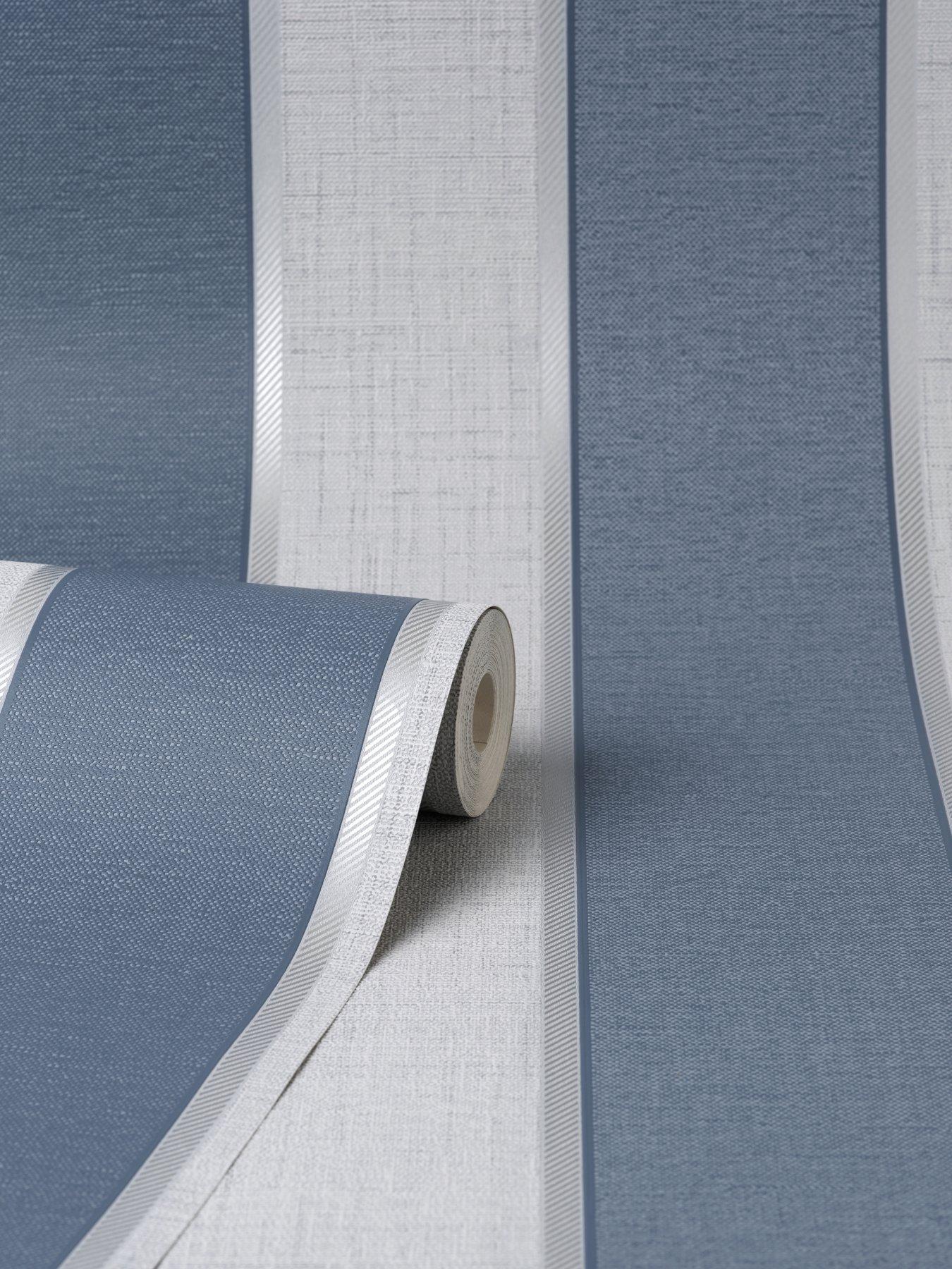 Image 2 of 4 of Fine Decor Larson Stripe Wallpaper in Navy and Silver