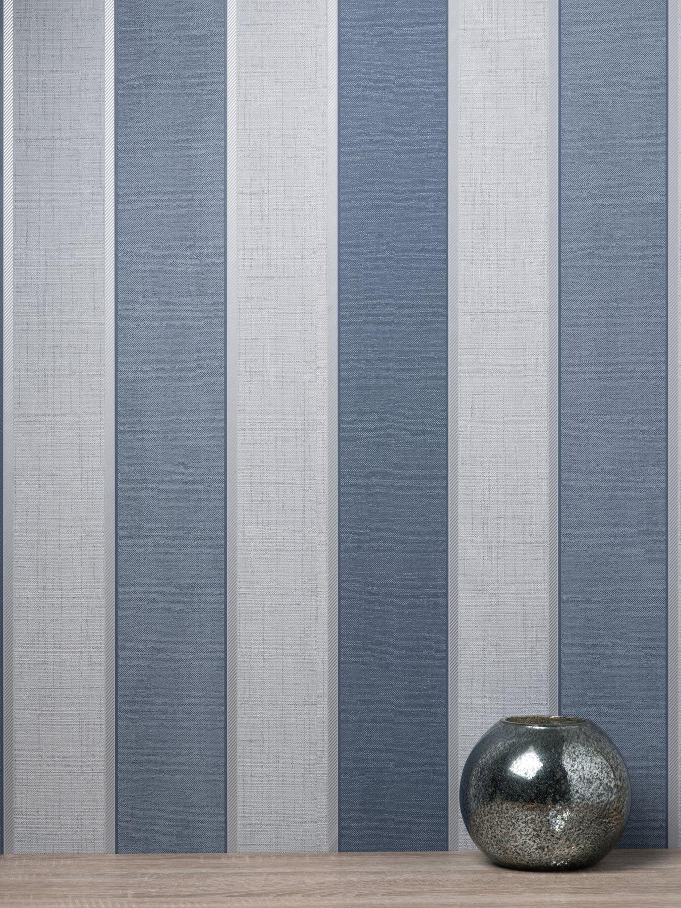 Image 3 of 4 of Fine Decor Larson Stripe Wallpaper in Navy and Silver
