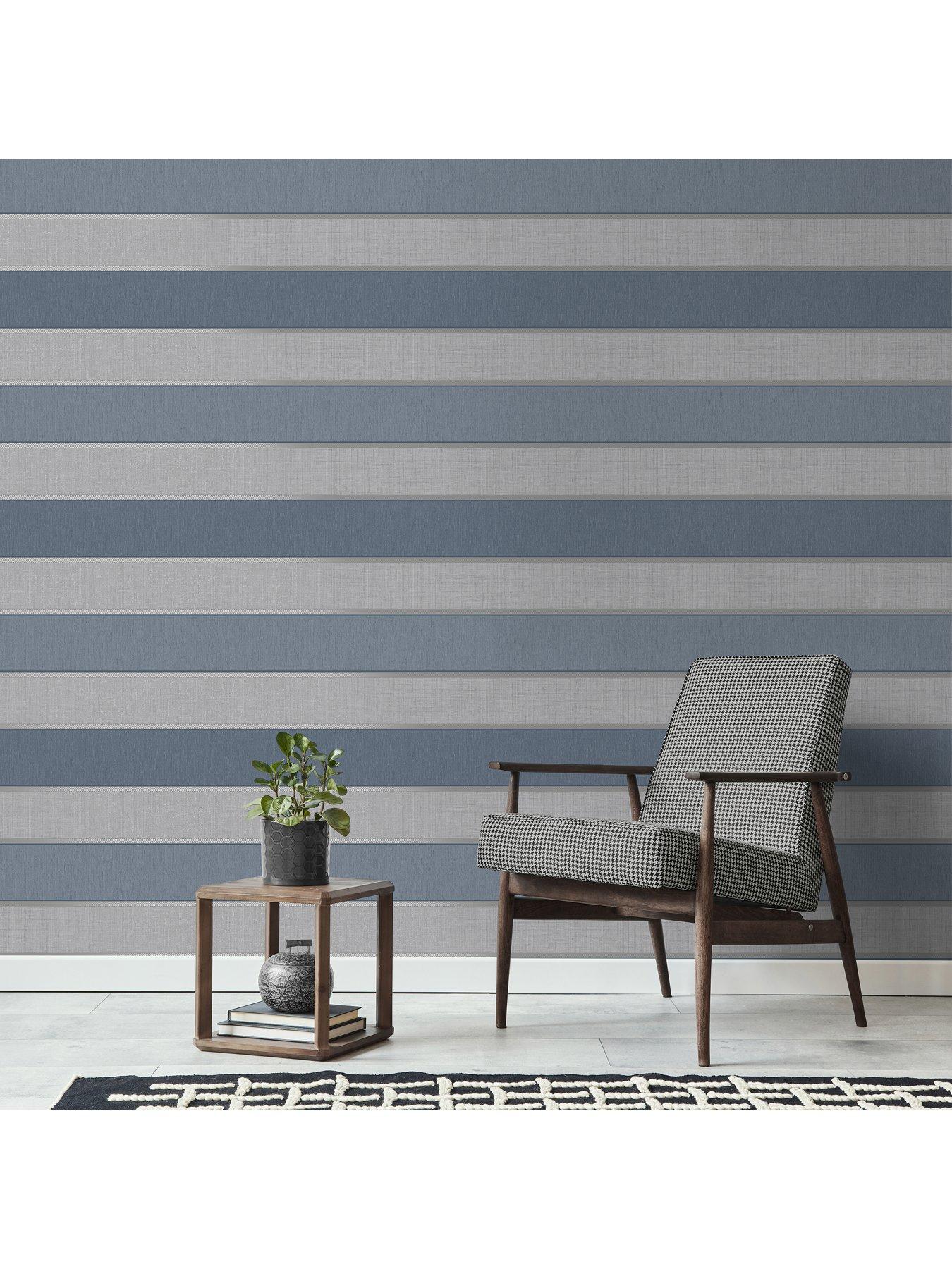 Image 4 of 4 of Fine Decor Larson Stripe Wallpaper in Navy and Silver