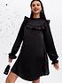  image of new-look-black-satin-yoke-frill-mini-oversized-smock-dress