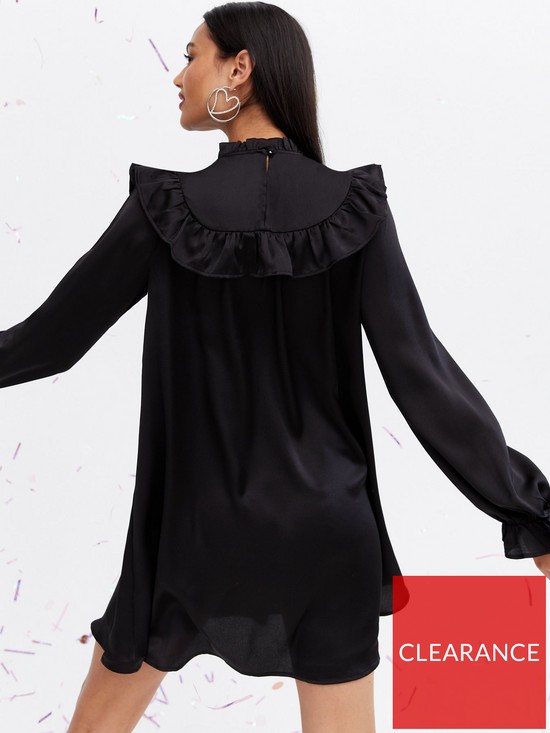 stillFront image of new-look-black-satin-yoke-frill-mini-oversized-smock-dress